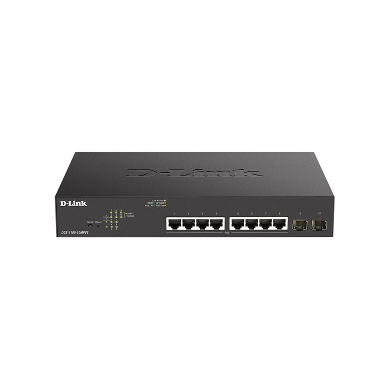 Commutateur - intelligent - 8 x 10 - 100 - 1000 (PoE) + 2 x Gigabit SFP - de bureau, Montabl... (DGS-1100-10MPV2/E)_1