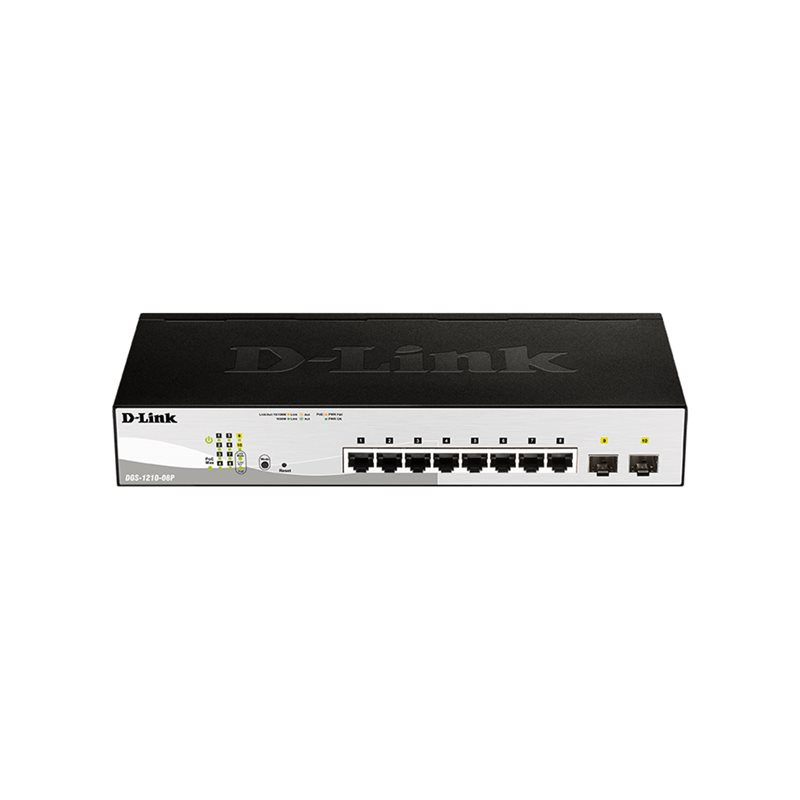Commutateur - Géré - 8 x 10 - 100 - 1000 (PoE) + 2 x Gigabit SFP - de bureau, Montable sur rack... (DGS-1210-08P/E)_1