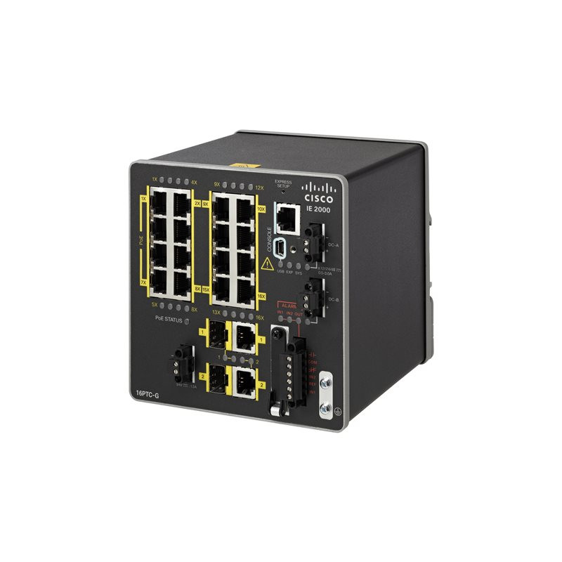 Commutateur - Géré - 16 x 10 - 100 (PoE+) + 2 x SFP Gigabit combiné - Montage sur rail DIN ... (IE-2000-16PTCGE-RF)_1