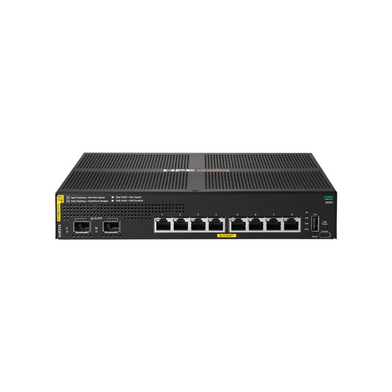 HPE Aruba Networking CX 6000 8p 10M - 100M - 1G Class4 PoE 2p SFP 1G 67W Switch - Commutateur - Géré - ... (S4R23A)_1